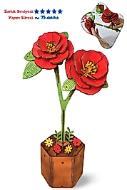 Hediyelik Ahşap Çiçek - KAMELYA - 3D Çiçek Puzzle - DIY
